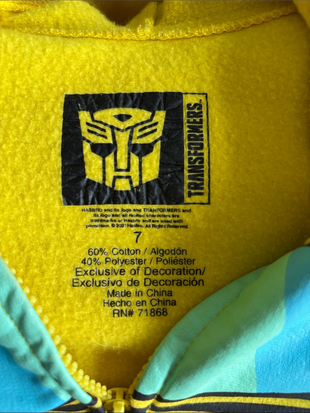 Hasbro Transformers Yellow & Blue Kids Hoodie Jacket - Picture 2 of 4